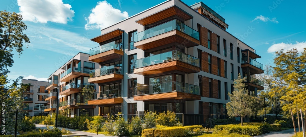 Real estate residential apartment building. Generative AI technology.
