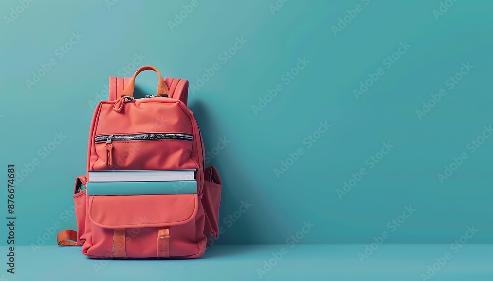 Full school backpack with books isolated on blue background Full school backpack with books isolated on blue background