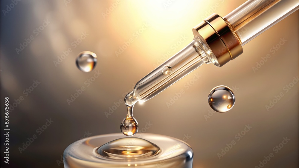Close-Up Of Dropper With Falling Oil Drop. Close-Up Of Dropper With Falling Oil Drop.