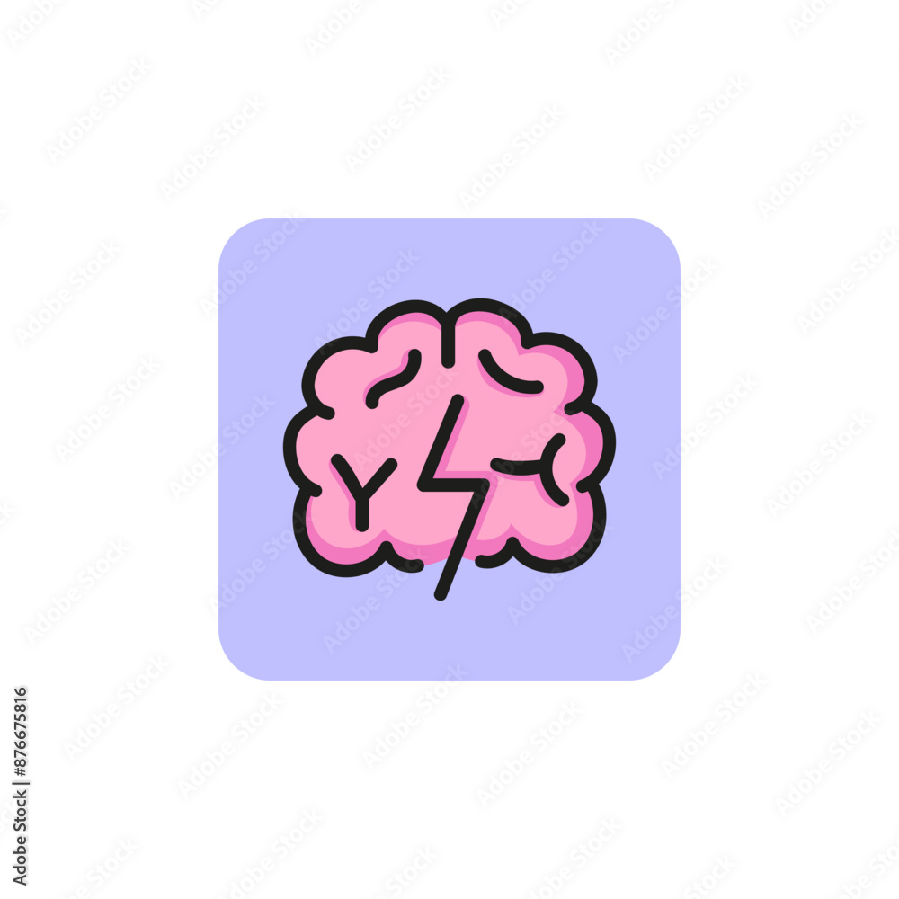 Lightning bolt in brain line icon. Inspiration, idea, creativity. Startup concept. Vector illustration can be used for topics like business, neurology, psychology Lightning bolt in brain line icon. Inspiration, idea, creativity. Startup concept. Vector illustration can be used for topics like business, neurology, psychology