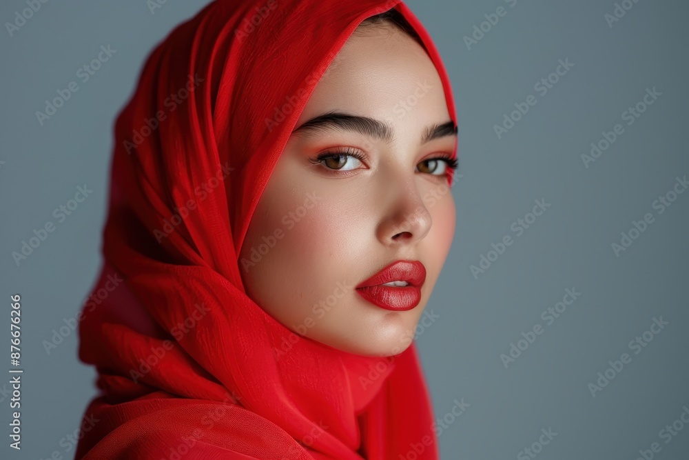 Close-Up Portrait of a Woman in a Red Hijab Close-Up Portrait of a Woman in a Red Hijab