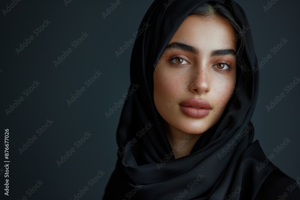 Naklejka premium Close-Up Portrait of a Woman in a Black Hijab