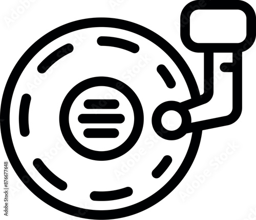 Simple line drawing icon logo representing a bike brake disc with caliper and lever activating it