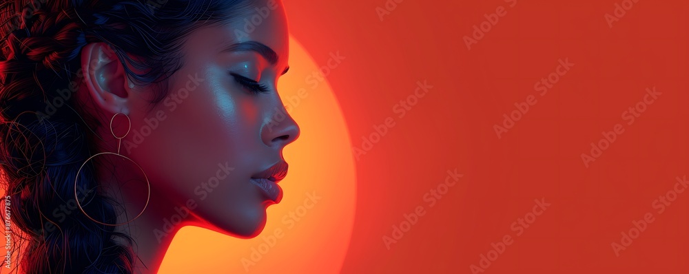 Portrait of a woman with glowing skin and closed eyes under warm sunlight Portrait of a woman with glowing skin and closed eyes under warm sunlight
