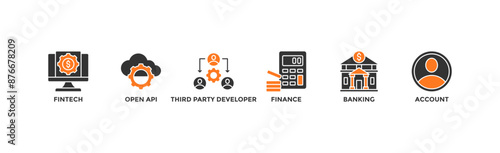 Open banking banner web icon vector illustration concept for financial technology with an icon of the fintech, coding, open API, finance, banking, third party developer, and account	