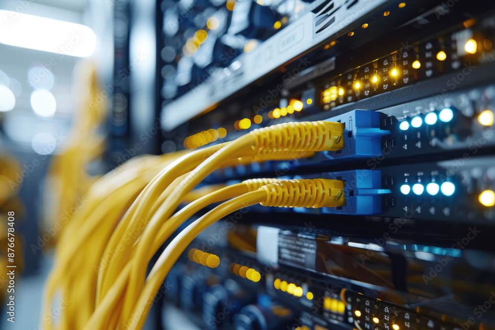 Yellow Ethernet cable plugged into the router Yellow Ethernet cable plugged into the router