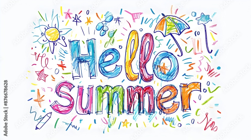 Colorful and Playful Hello Summer Background with Vibrant Patterns and Shapes Colorful and Playful Hello Summer Background with Vibrant Patterns and Shapes