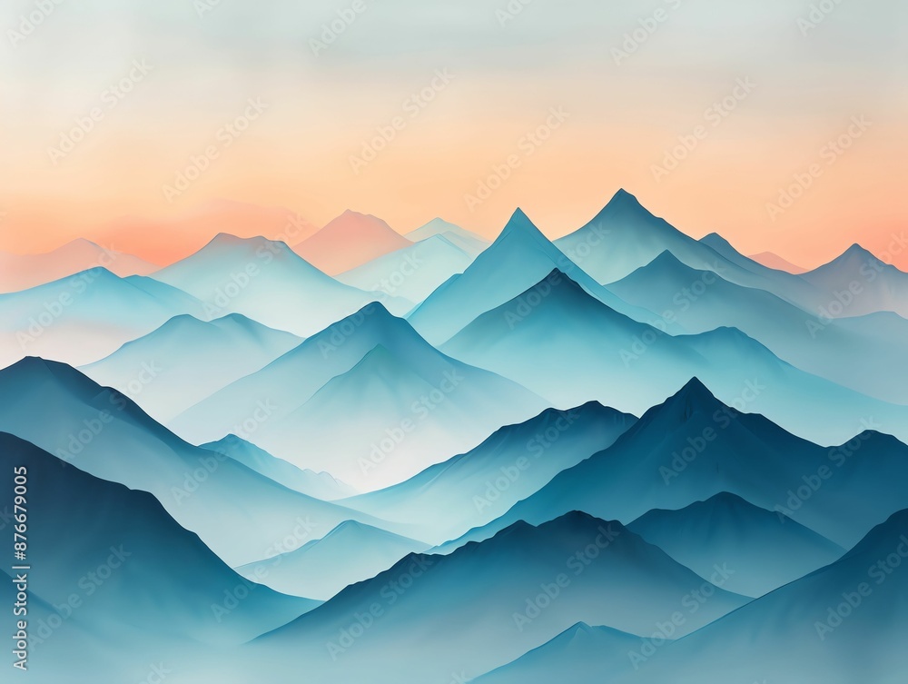 Ethereal painting capturing the tranquil beauty of mistcovered peaks under a sunset sky, blending soft pastels and warm tones Ethereal painting capturing the tranquil beauty of mistcovered peaks under a sunset sky, blending soft pastels and warm tones