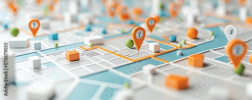 Close-up of map with multiple location pins.