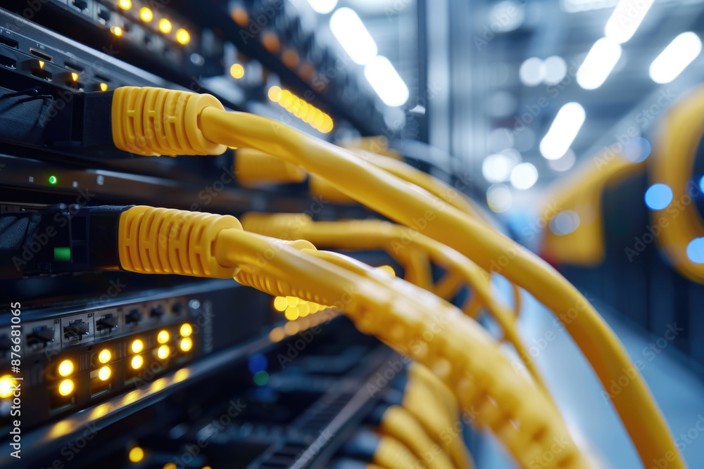 Yellow Ethernet cable plugged into the router Yellow Ethernet cable plugged into the router