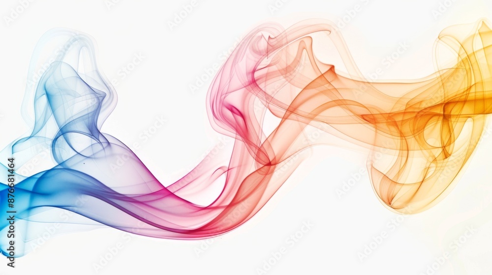 Abstract flow of colorful smoke in swirling curve on white background Abstract flow of colorful smoke in swirling curve on white background