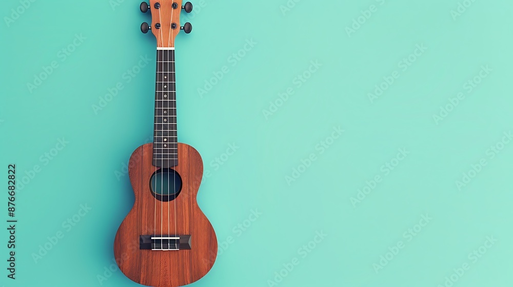 Fototapeta premium Brown ukulele isolated on abstract pastel turquoise background