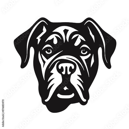 Boxer breed dog, full silhouette black and white vector