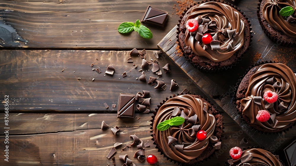 Chocolate cakes chocolate pies on wooden background Chocolate cakes chocolate pies on wooden background