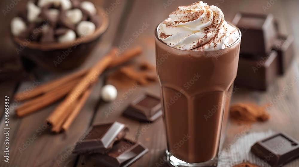 Chocolate Milk and Whipped Cream on Table Chocolate Milk and Whipped Cream on Table