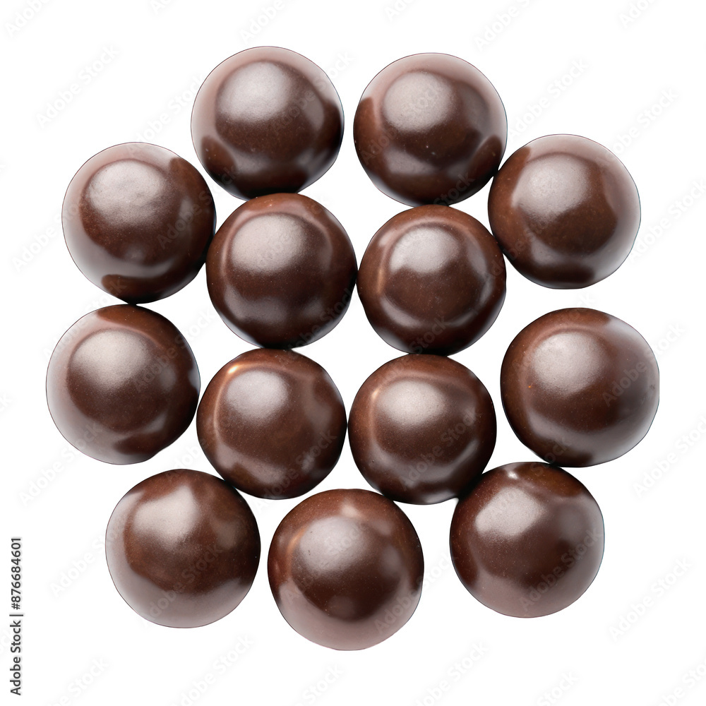 Dark chocolate coated candies top view isolated on transparent background Dark chocolate coated candies top view isolated on transparent background