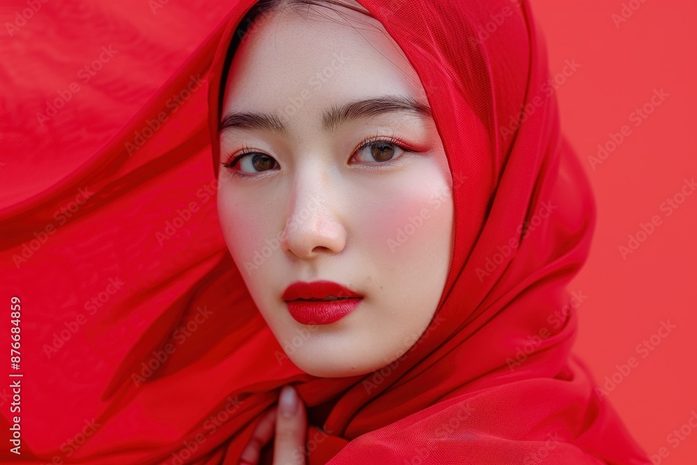 A Woman in a Red Scarf, Striking Portrait A Woman in a Red Scarf, Striking Portrait