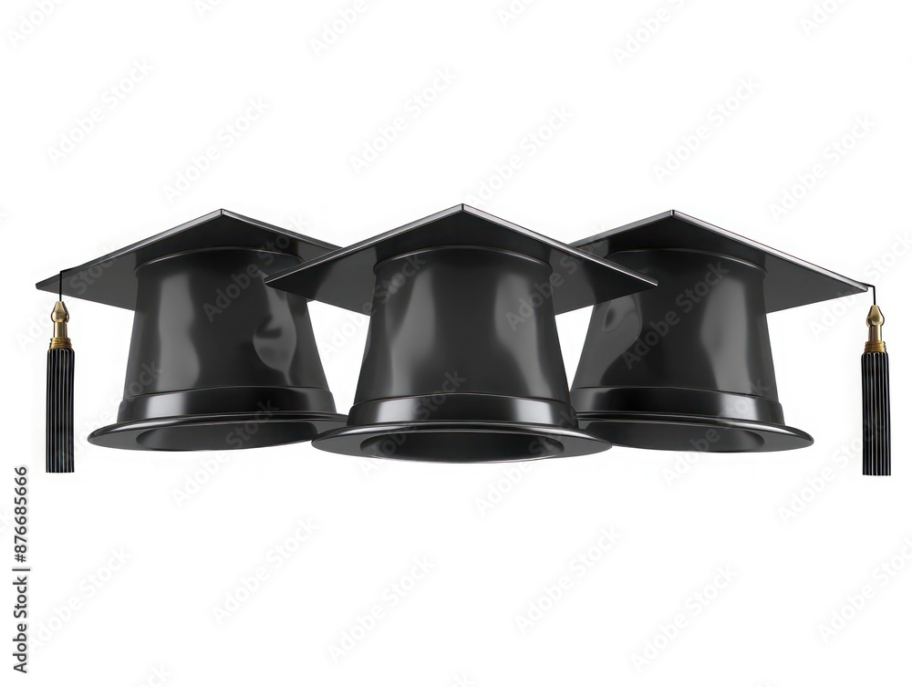 Elegant Educational Black Graduation Hat 3D Vector Set, Ultra HD Quality Elegant Educational Black Graduation Hat 3D Vector Set, Ultra HD Quality