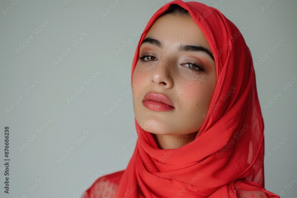 Close-up Portrait of a Woman in a Red Hijab Close-up Portrait of a Woman in a Red Hijab