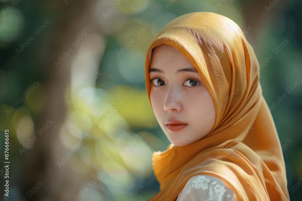 Woman in Yellow Headscarf Looking Away Woman in Yellow Headscarf Looking Away