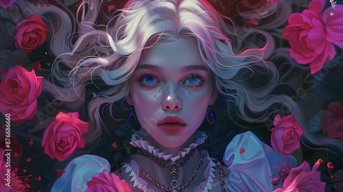 Wallpaper Mural Enchanting Ethereal Fairy Woman with Curly Hair and Roses Torontodigital.ca