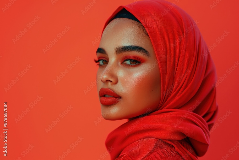 Red Portrait of a Young Woman in a Headscarf Red Portrait of a Young Woman in a Headscarf