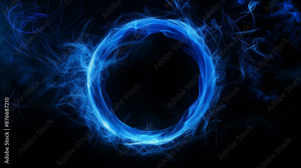 Abstract blue fire ring smoke on a black background, digital wallpaper ...