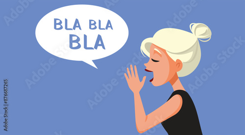 Woman Speaking Bla Bla Bla Vector Cartoon illustration. Girl shouting nonsensical gossip in a loud voice 
