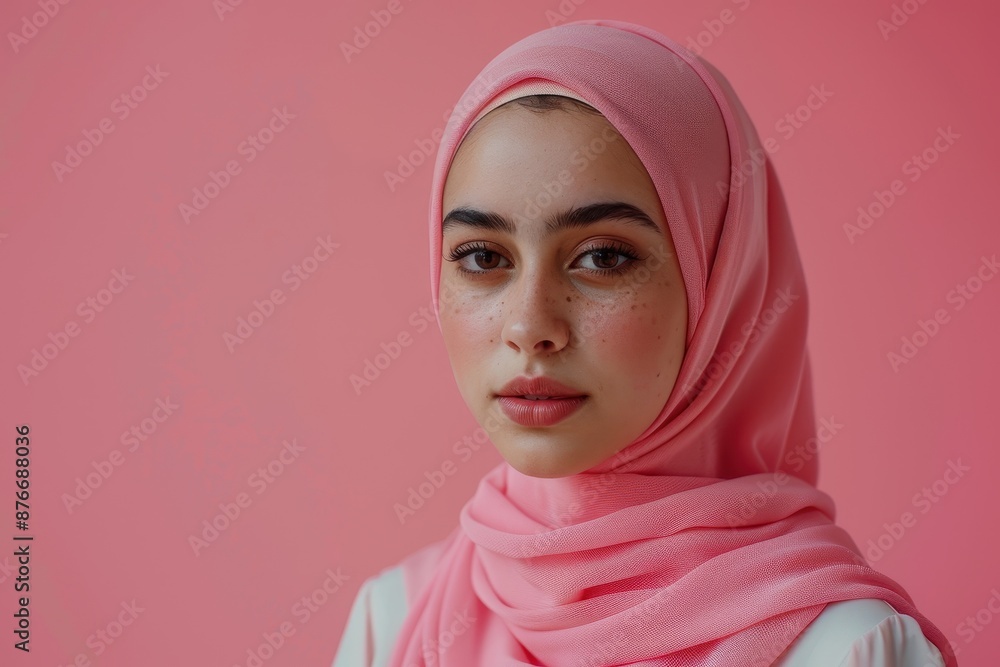 Close-up Portrait of a Young Woman in a Pink Hijab Close-up Portrait of a Young Woman in a Pink Hijab
