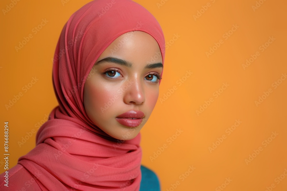 A Close-Up Portrait of a Young Woman in a Pink Hijab A Close-Up Portrait of a Young Woman in a Pink Hijab