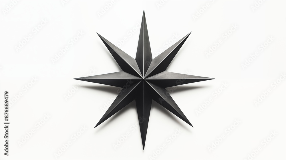 3D Black Eight-Pointed Star Symbol with Sharp Edges and Geometric Design 3D Black Eight-Pointed Star Symbol with Sharp Edges and Geometric Design