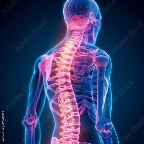 Wallpaper Mural 3D illustration of a painful spine, highlighting back pain and spinal health. Torontodigital.ca