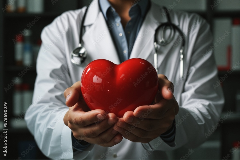 Cardiologist doctor holding a red heart symbolizing heart health and medical care, healthcare professional Cardiologist doctor holding a red heart symbolizing heart health and medical care, healthcare professional