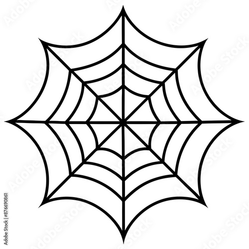 Intricate Spider Web Vector Design for Halloween Graphics.Clean and Symmetrical Spider Web Illustration in Line Art.