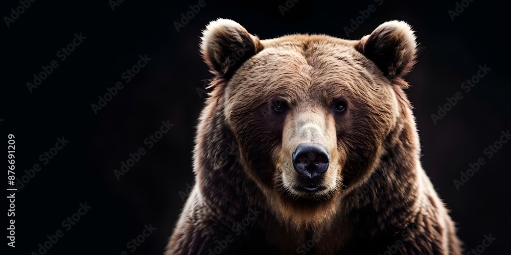 Digital Art Portrait of a Brown Bear in Front View Against a Black Background. Concept Animal Art, Digital Painting, Bear Portrait, Front View, Black Background Digital Art Portrait of a Brown Bear in Front View Against a Black Background. Concept Animal Art, Digital Painting, Bear Portrait, Front View, Black Background