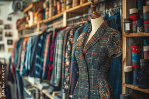 Wallpaper Mural A mannequin is dressed in a blue and white dress with a floral pattern Torontodigital.ca