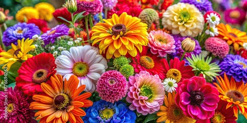 Abundant Bouquet of Vibrant Multicolored Flowers in Full Bloom, Bloom, Multicolored, Abundant, Flowers © surapong
