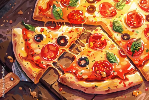 Delicious Pizza Variety on Rustic Wooden Table. Pizza Lover's Dream Concept photo