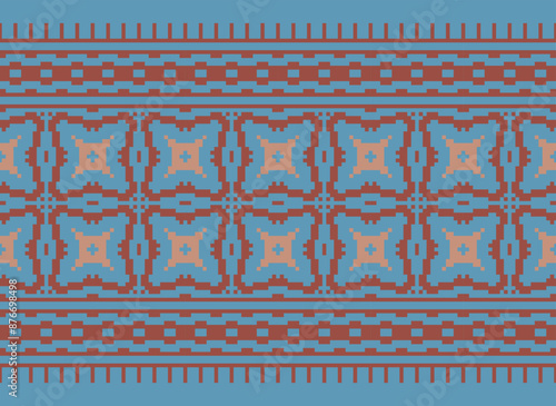 Ethnic Vector Cross Stitch Pixel Pattern Ethnic Patterns Abstract Art Design for Carpet Wallpaper Clothing. Premium. Embroidery. Vector Pixel Art Pattern.