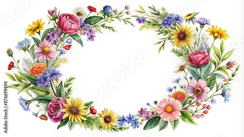 Floral wreath Watercolor field flower round frame Wildflowers Meadow flowers circle border, Watercolor, border, flower, Wildflowers, circle, round, flowers, Floral, wreath © wasan
