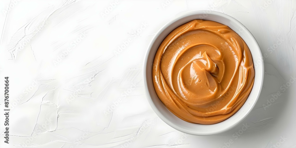 Peanut Butter in a Bowl A Top-Down View. Concept Food Photography, Flatlay Composition, Top-Down Shot, Peanut Butter Presentation Peanut Butter in a Bowl A Top-Down View. Concept Food Photography, Flatlay Composition, Top-Down Shot, Peanut Butter Presentation