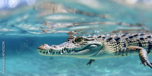 Wallpaper Mural Capturing the Majesty of a Nile Crocodile in Water with Jaws Open, Scales Visible. Concept Wildlife Photography, Reptiles, Crocodile Behavior, Nature Close-up Shots Torontodigital.ca