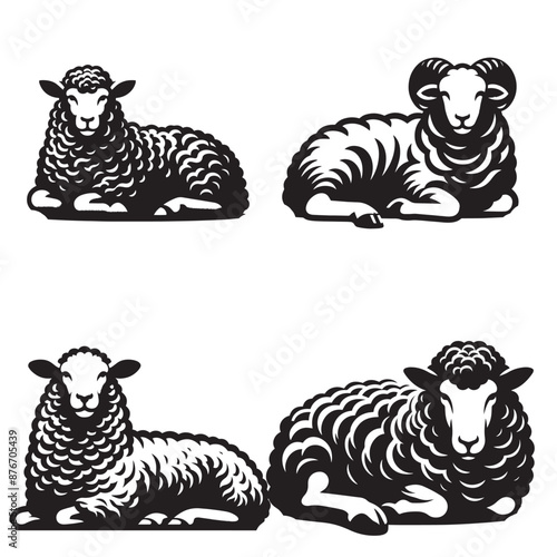 
4 sets black of  Sheep Lying Down silhouette isolated on white background png jpeg eps transparents

