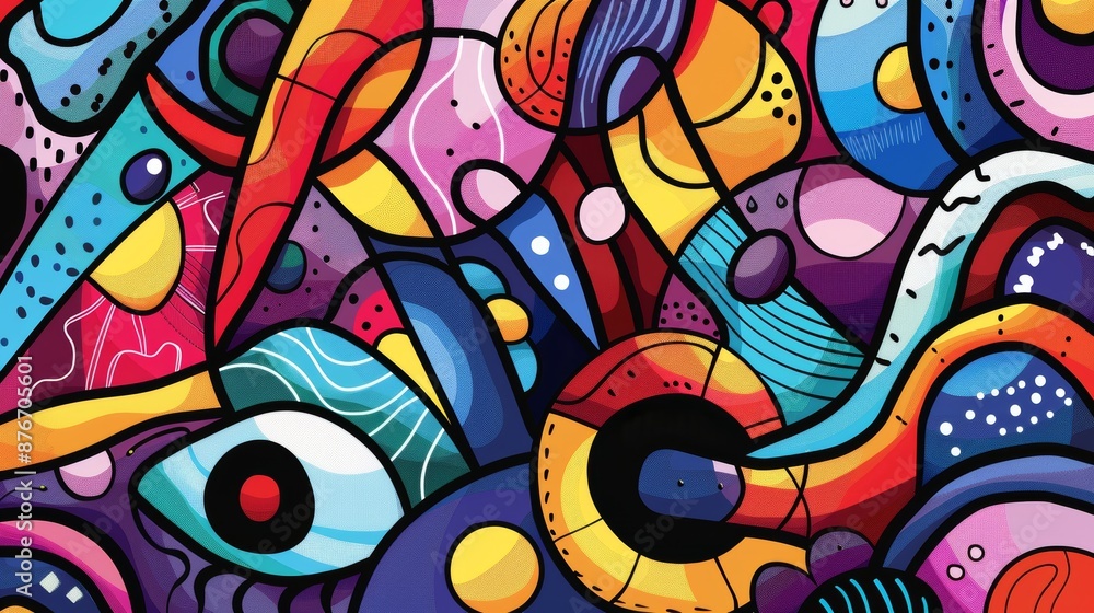 Obraz premium A coloring book page featuring abstract shapes and lines, encouraging colorists to explore different color combinations and artistic styles.