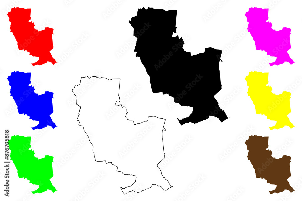 Obraz premium South Kesteven Non-metropolitan district (United Kingdom of Great Britain and Northern Ireland, ceremonial county Lincolnshire or Lincs, England) map vector illustration, scribble sketch map