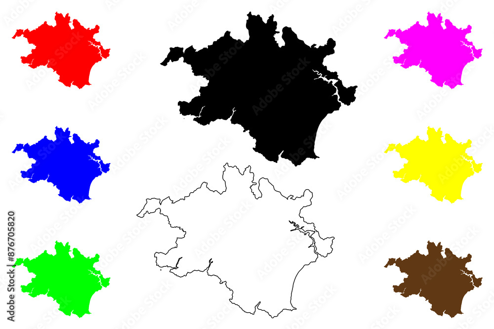 Naklejka premium South Hams local government district (United Kingdom of Great Britain and Northern Ireland, ceremonial county Devon or Devonshire, England) map vector illustration, scribble sketch map