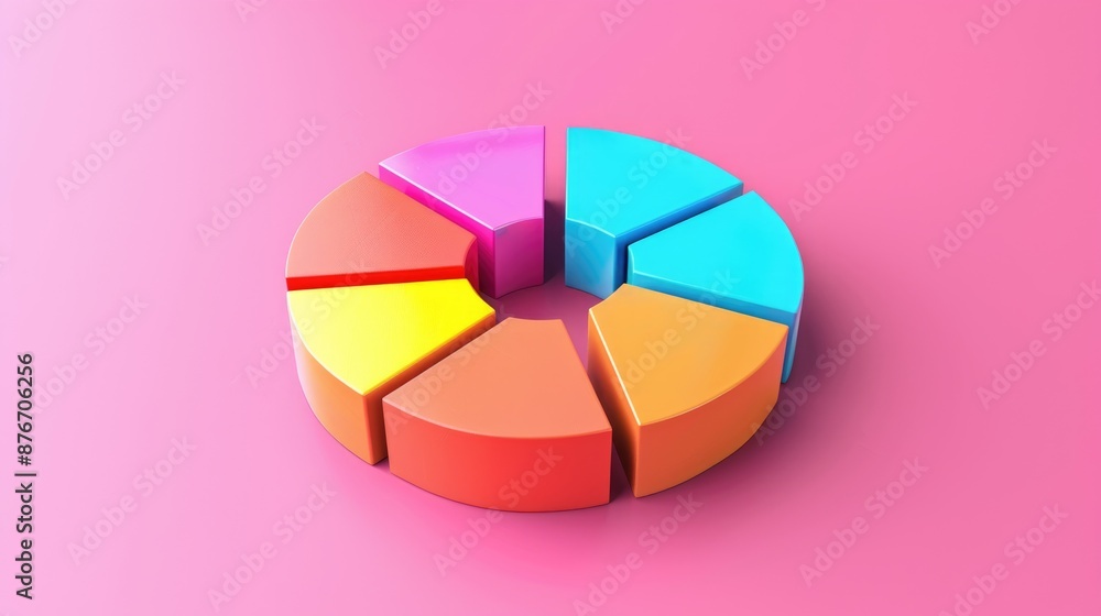 Obraz premium Vibrant Business Analysis Concept with Wooden Blocks and Circular Graph on Pink Background