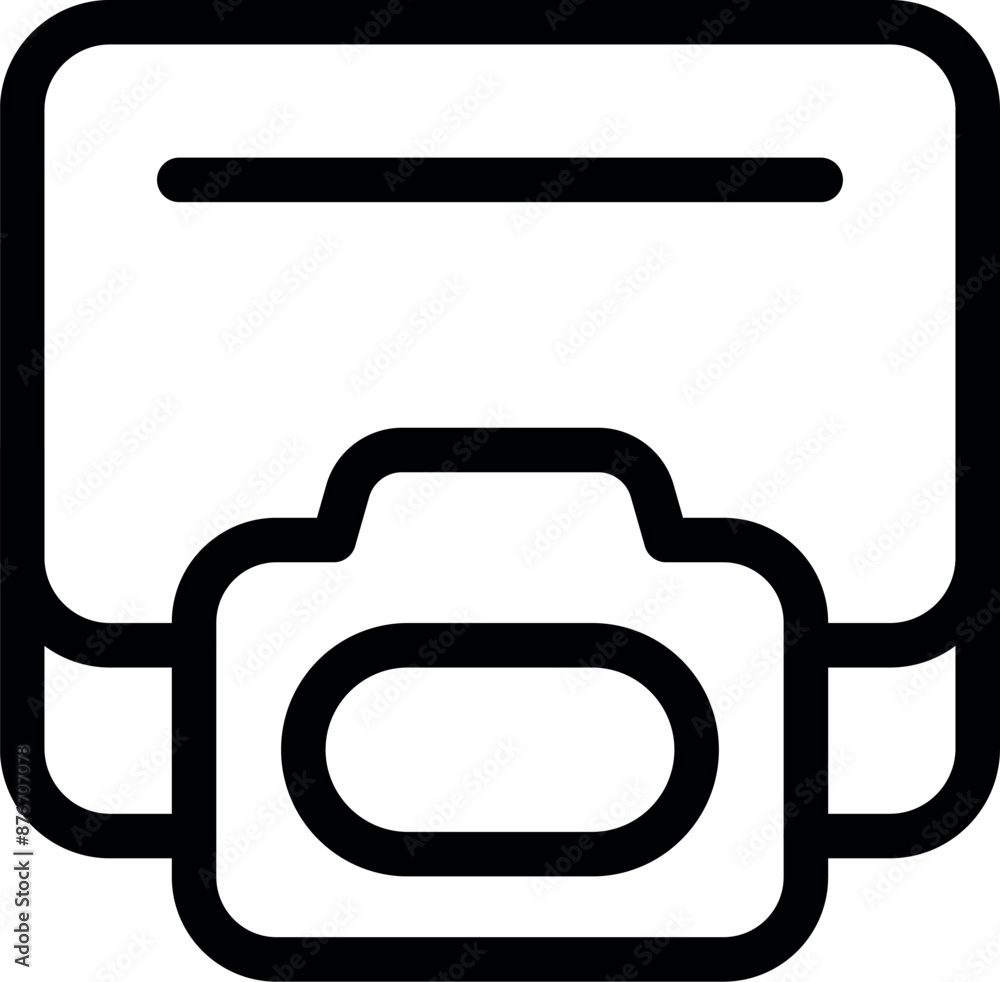 Line art icon of a camera overlapping a memory card representing digital photography Line art icon of a camera overlapping a memory card representing digital photography