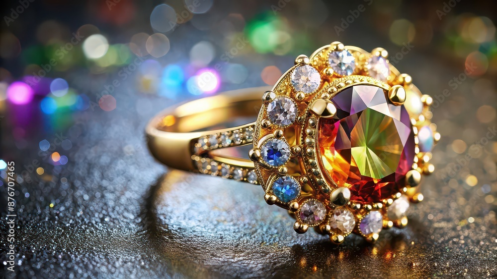 Gold ring with sparkling diamonds and colorful gemstones, luxury, jewelry, precious, accessory, fashion, elegance, valuable Gold ring with sparkling diamonds and colorful gemstones, luxury, jewelry, precious, accessory, fashion, elegance, valuable