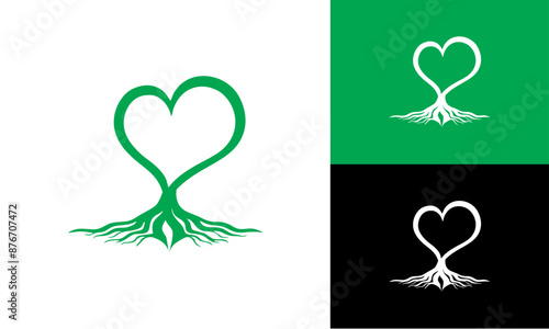 icon set logo heart with roots
